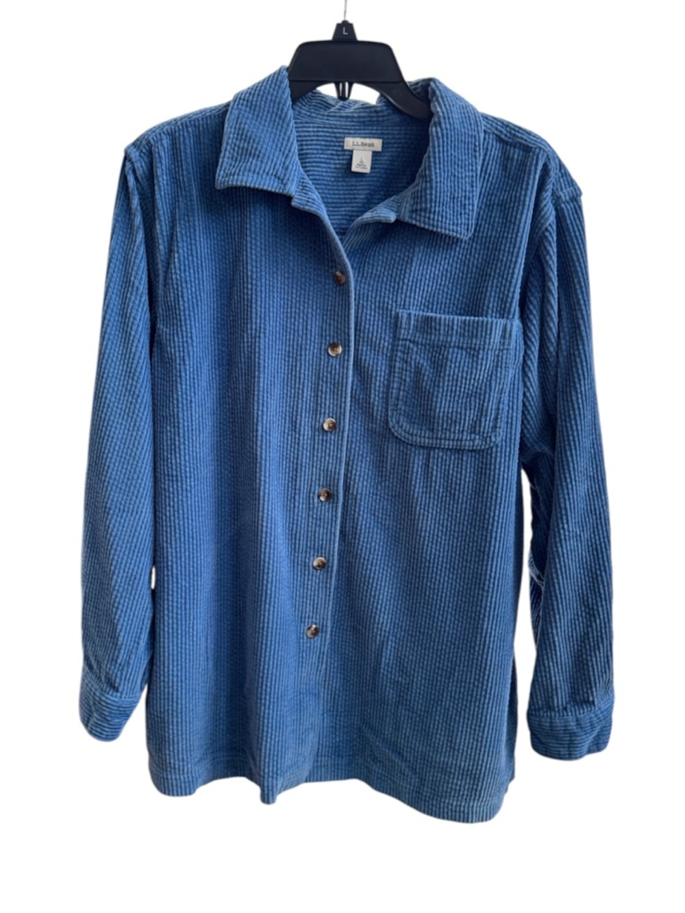 LL Bean Blue Corduroy Shirt Wide Wale Long Sleeve Button Up Shacket L